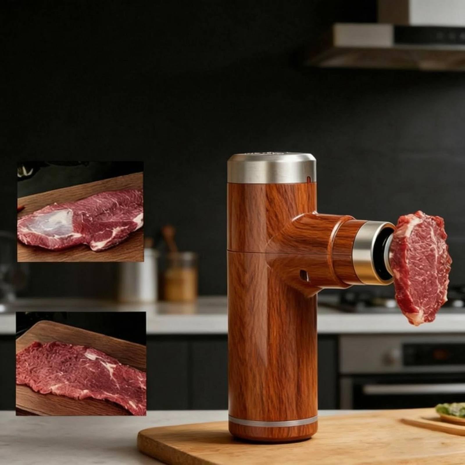 Qianly Elektrischer Fleischzartmacher Steakzartmacher Fleischzartierer Fleischklopfer aus Edelstahl mit Mehrfachnadeln Und 6 Stufiger USB Einstellung für, Braun, Hochwertiges Braun