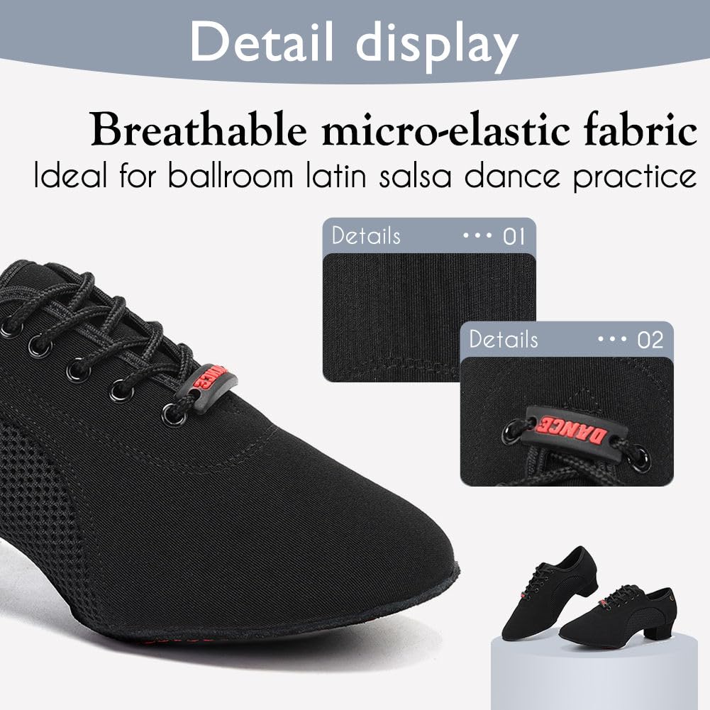 HIPPOSEUS Scarpe da Ballo Latino Donna Stringate con Punta Chiusa Tacco Basso Scarpa Allenamento da Ballo Moderno e Salsa