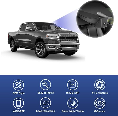 Miniatura 4 de Fitcamx Cámara de tablero 4K adecuada para RAM 1500 TRX Classic 2019 2020 2021 2022 2023 Rebel Big Horn Laramie Tradesman (Modelo B), aspecto OEM,