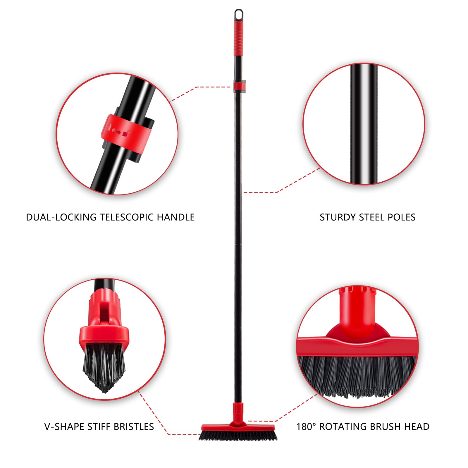 Mitclear V-shape Grout Scrubbing Brush with Long Handle(52IN), Tiles Scrubber Floor Grout Cleaner with Stiff Bristles - Image 4