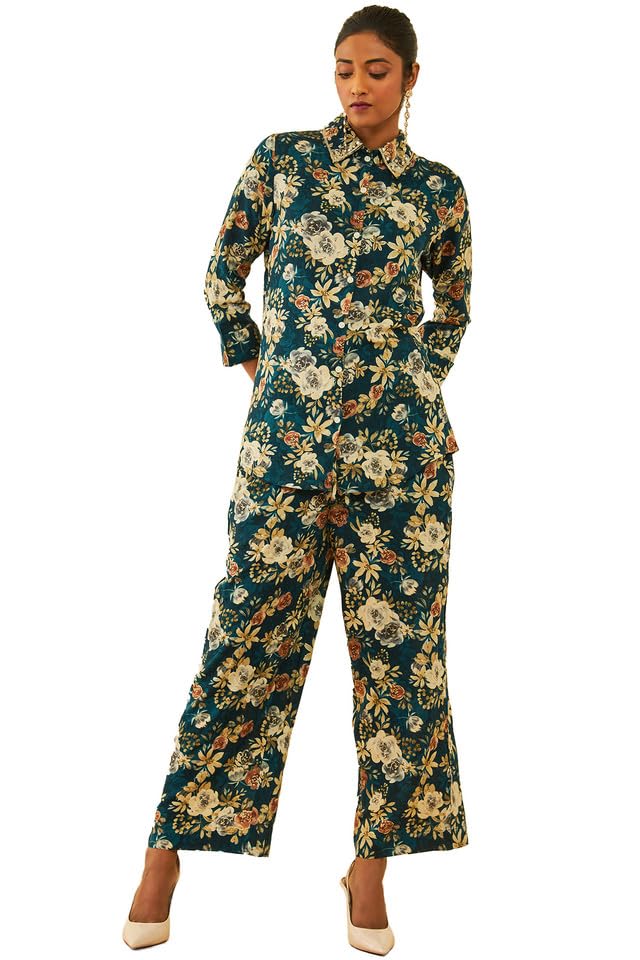 Womens Rayon Floral Printed Co-Ord Set with Cutdana Work-image-12