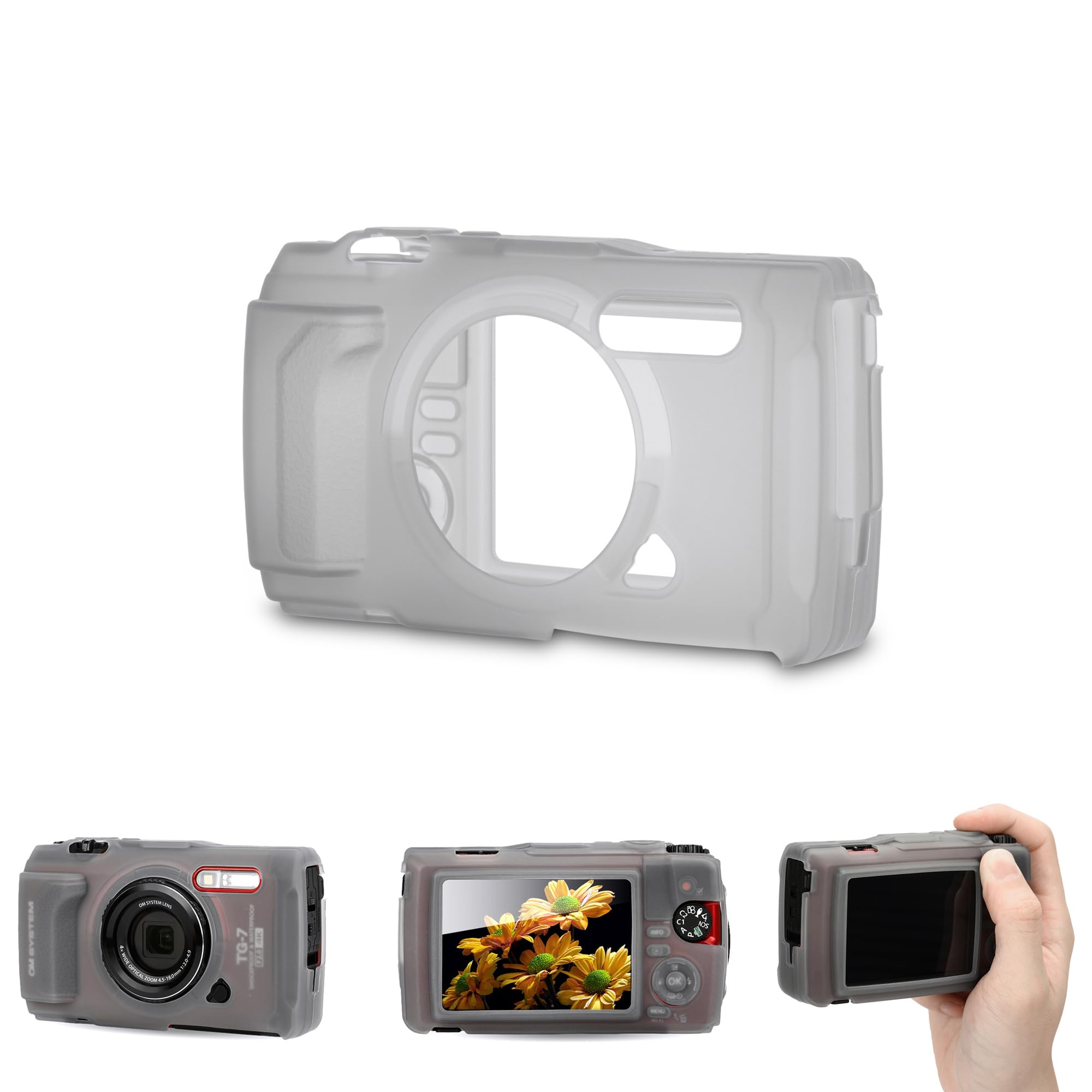 JJC シリコンジャケット Olympus Tough TG-7 TG7デジタルカメラ用 Olympus CSCH-128交換用、傷防止カメラ保護スリーブが安全なグリップを提供し、Olympus LG-1/FD-1フラッシュに対応。