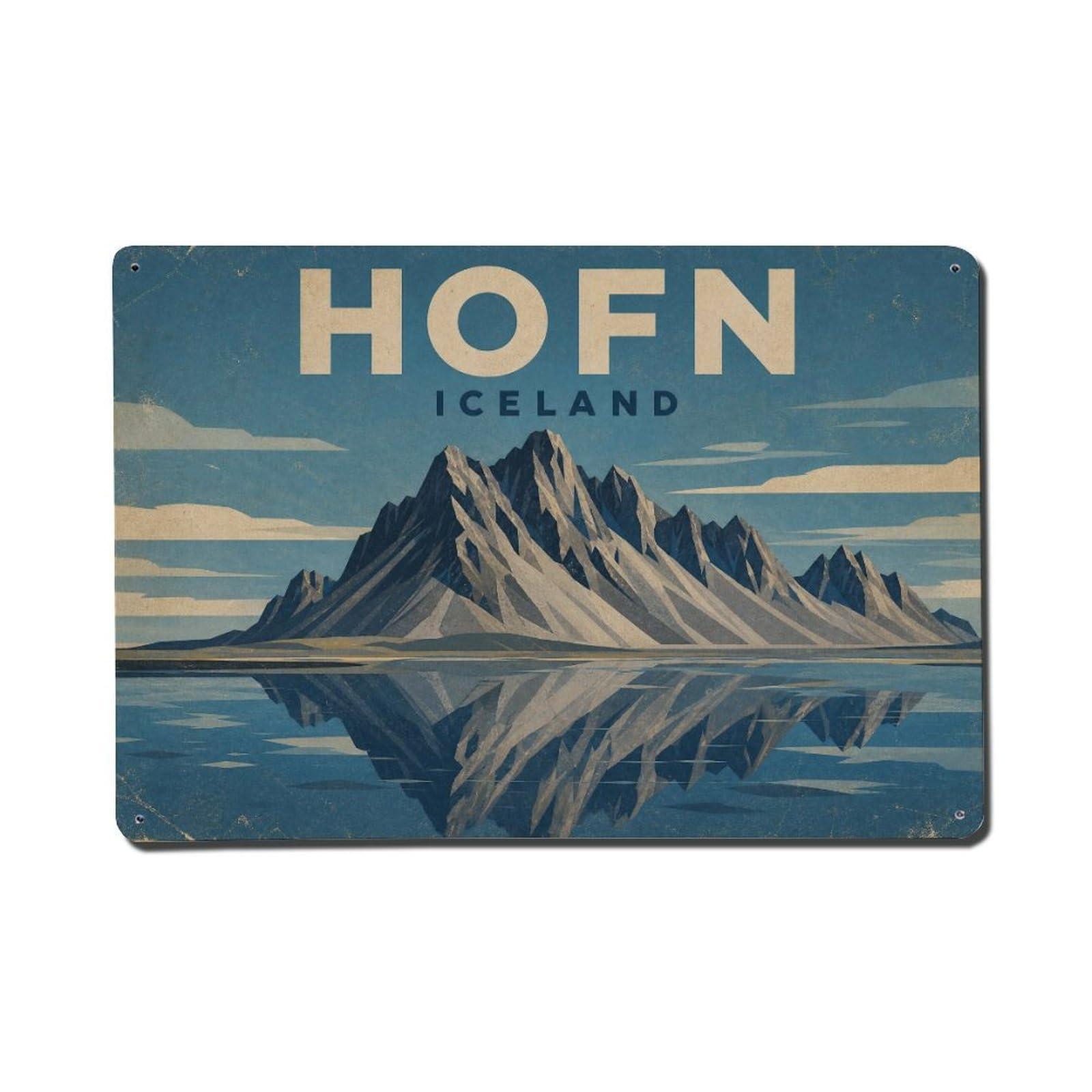 Vintage Travel Iceland Hofn Metal Tin Sign