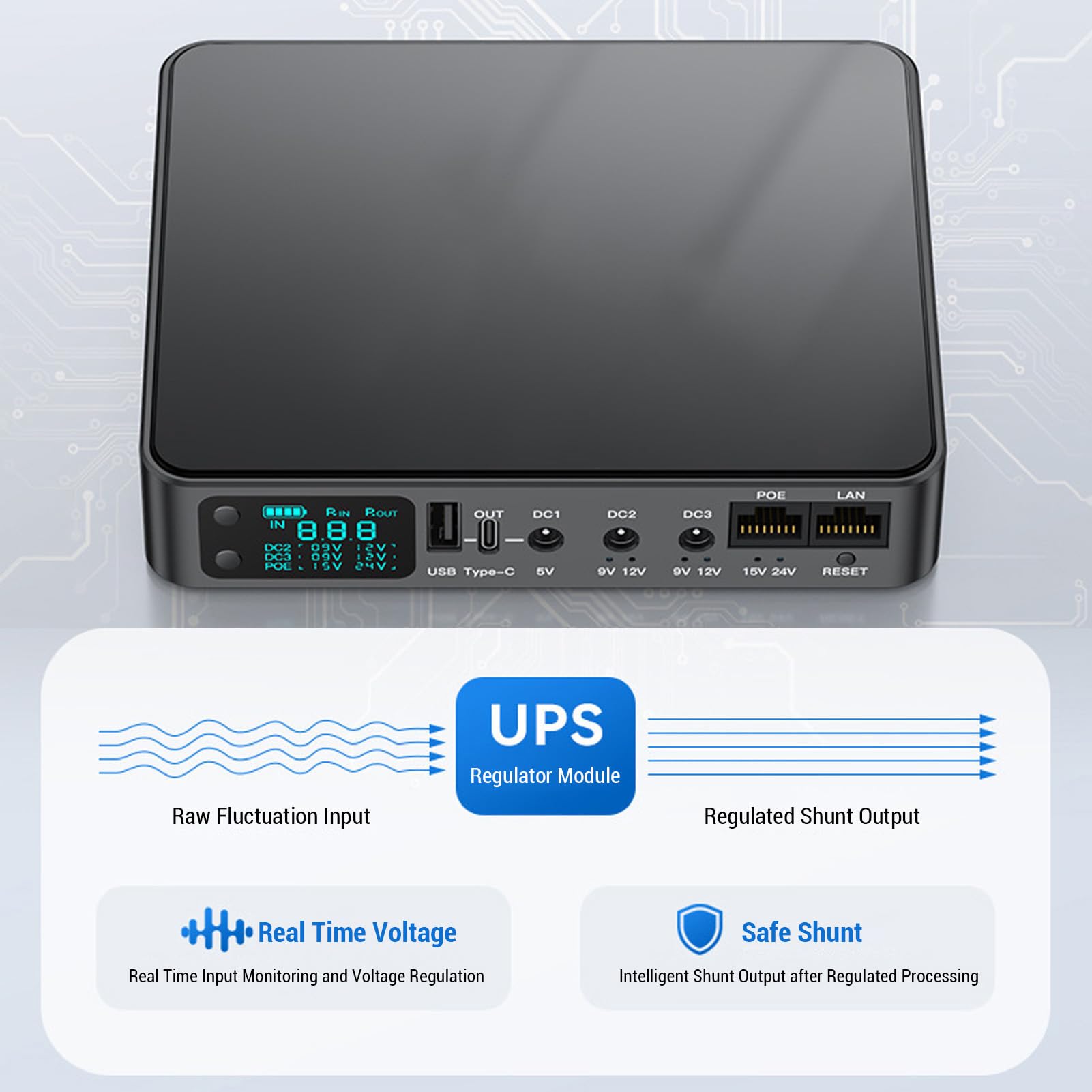 SEAFRONT Fuente de Alimentación de Respaldo de Batería Mini de 18,000 MAh UPS Múltiples Salidas para la Cámara de Seguridad del Enrutador Huella Digital Compatible con Varios Dispositivos (Enchufe