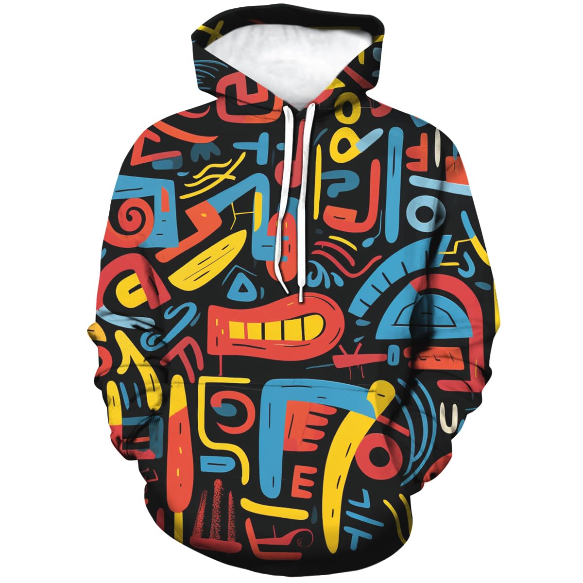 Girren Funny Graffiti Pattern Hoodie For Men Hip-Hop Casual Sweatshirt Pocket Pullover, Black1, L