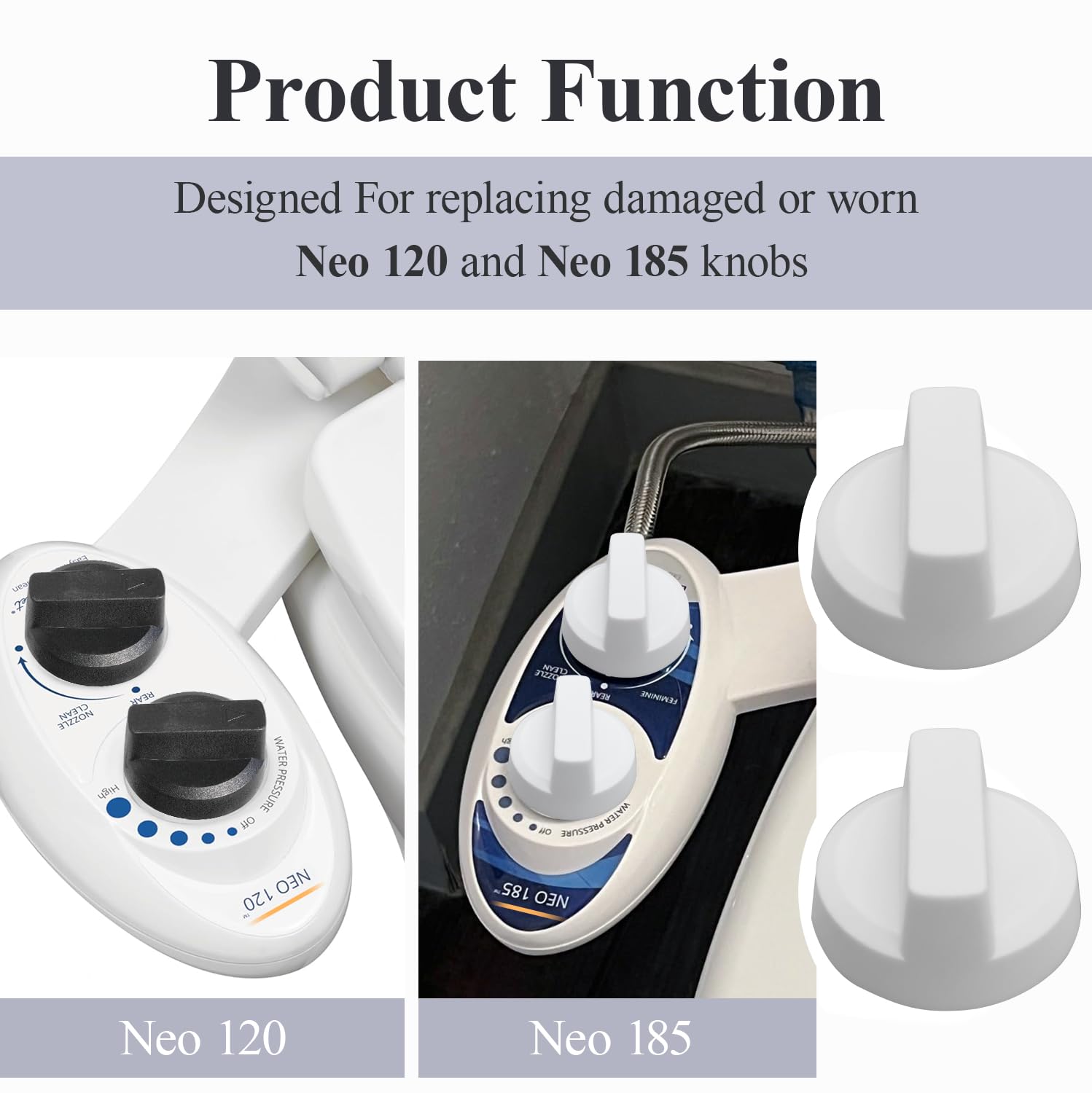 Paquete de 2 pomos de repuesto para Luxe Bidet Neo 120 y Neo 185, accesorios de perilla para Luxe Bidet Neo 120 y Neo 185 (4, blanco)