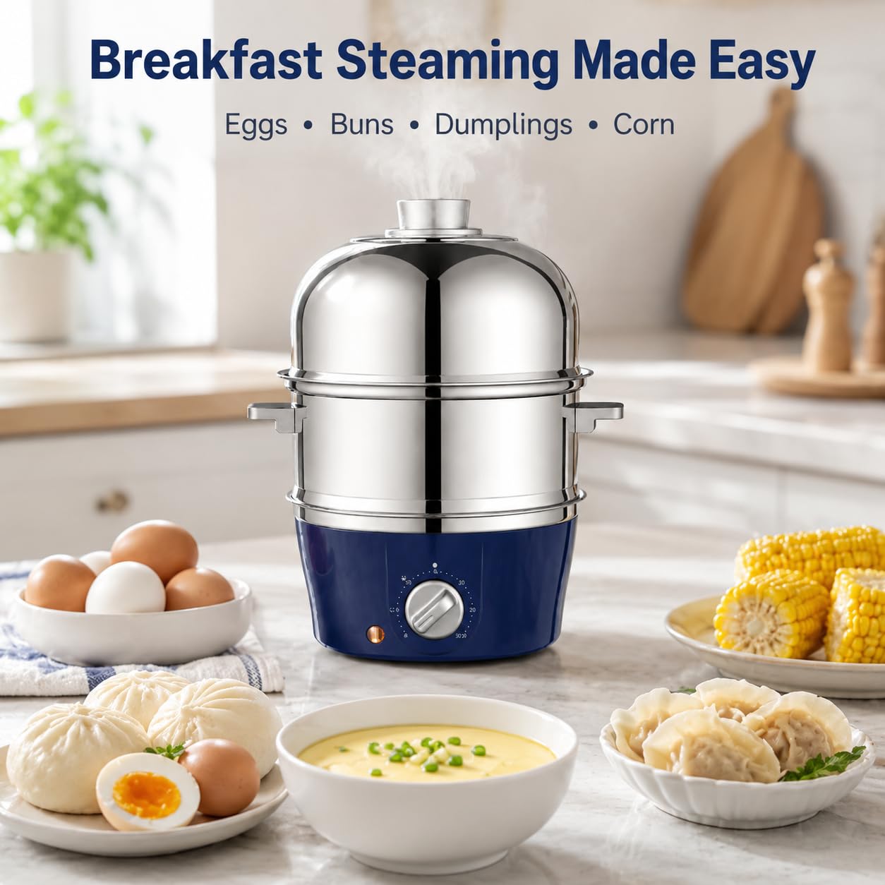 Cocedor de Huevos, Vaporeras de Doble Capa de 350 W con Temporizador