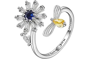 925 Sterling Silver Adjustable Dandelion Spinner Ring