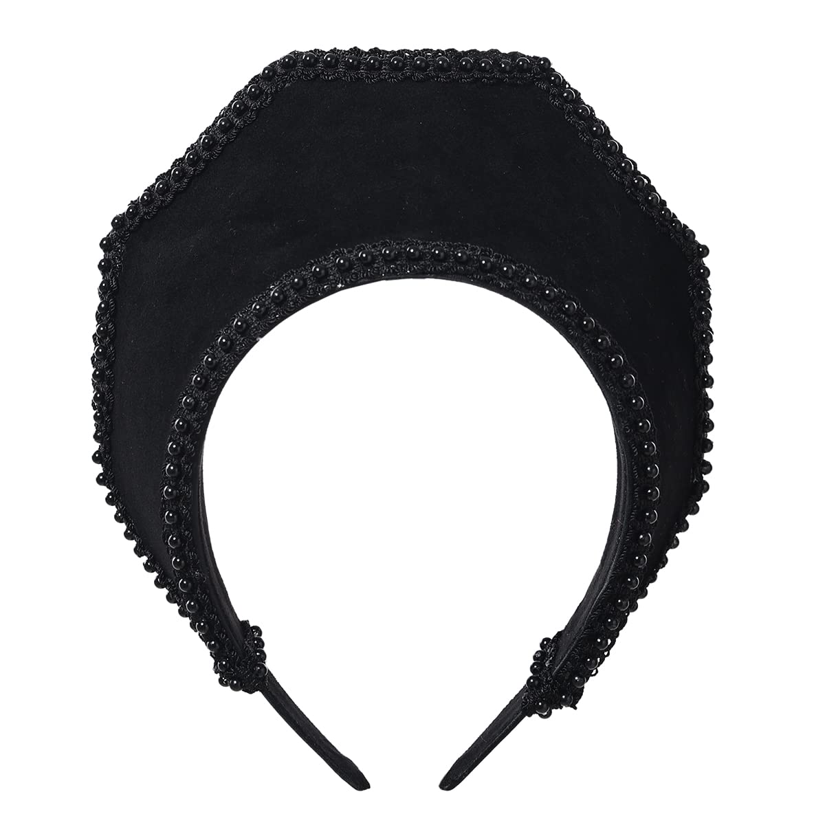 BPURB Renaissance Medieval Tudor Queen Headpiece for Women Anne Boleyn Headband Elizabethan Royal Coronet Hood Tiara Hat (Black-3)