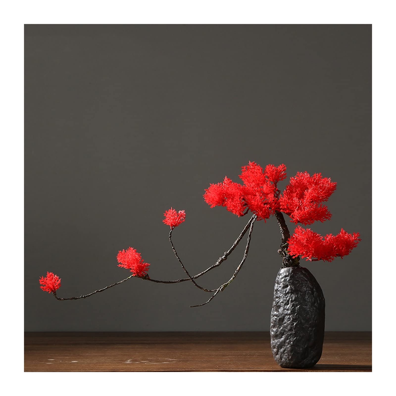 HCZKIUJY Artificial Bonsai Tree Artificial Bonsai Red Maple Tree Faux Plants with Stone Vase Faux Tree Desktop Decoration Fake Flowers for Home Table Office Desk Fake Plant Decoration (Red)