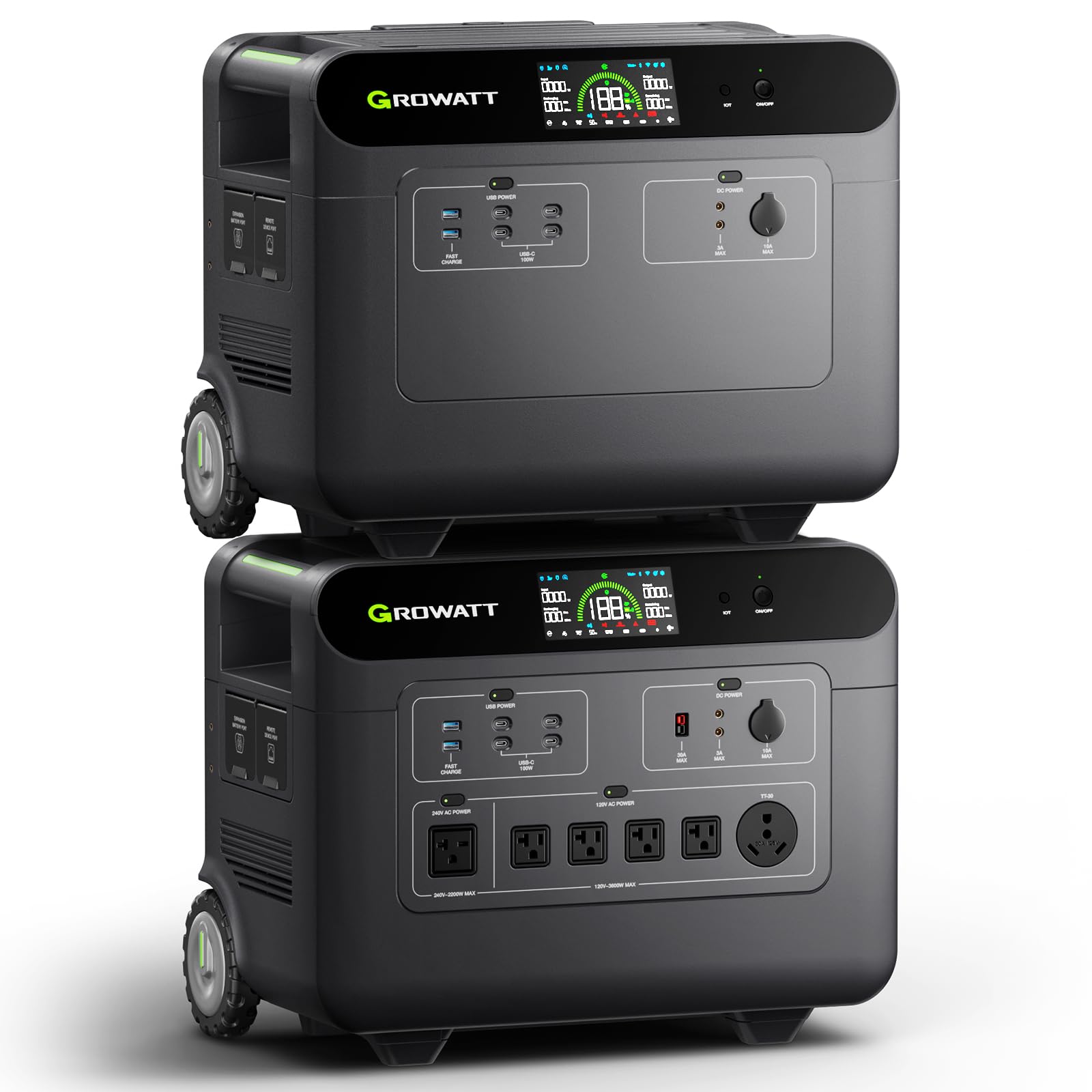 GROWATT HELIOS 3600 Portable Power Station and BP3600 Expansion Battery,7372Wh LiFePO4 Batteries 120V/240V 3600W AC Outpu Solar Generator for Home Backup, RVs, Power Outages, and Outdoor Camping