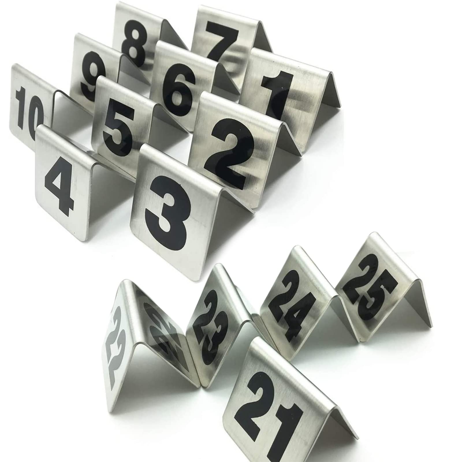 Restaurant Table Number Signs 1-50 1-100 Stainless Steel Tent Style Table Number Card - Stackable, Convenient To Clean, Stable, Double-Sided Numbers, Place Cards Seat Car,1 to 50-50*50Mm(2*2Inch)