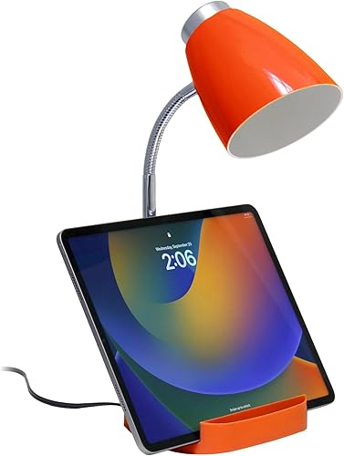Miniatura 2 de Lámpara de escritorio con organizador cuello de cisne Limelights con sujeta libro y soporte para tablet iPad, LD1002-ORG, 15watts