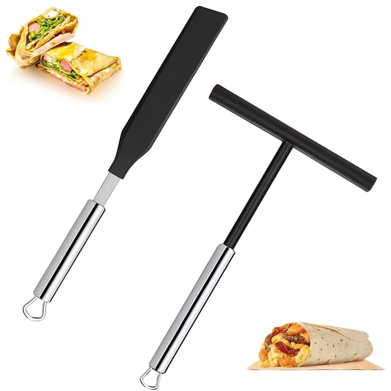 2 Pezzi Accessori Crepes Set, Crepes Distributore e Spatola, Accessori per Crepes in Acciaio Inox, Strumento per Crepe Pan Maker per Casa Cucina Cottura Utensili