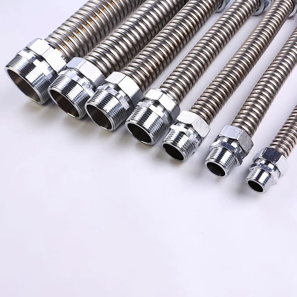 Manguera De Agua Flexible Corrugada BSP De Acero Inoxidable 304, Conexión De Metal BSP De 1/2" 3/4" 1", Línea De Suministro De Agua Fría Y Caliente, 20-100 Cm De Longitud, 1 Pieza(1",100cm)