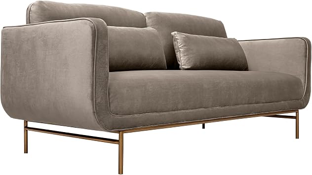 Armen Living Lilou 77 Fossil Gray Velvet Sofa with Antique Brass Metal Legs