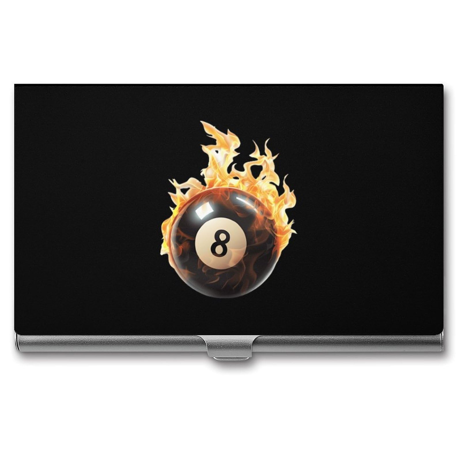Flaming 8 Ball Billiards Slim Business Card Holder Wallet for Men & Women Pocket Metal Case 3.7x2.2x0.3 Inches