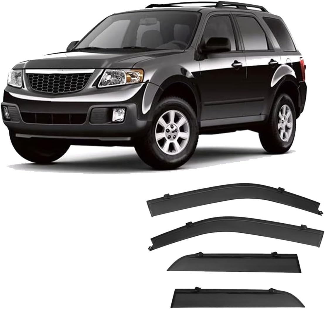 liufangfc Wind Deflectors for Mazda Tribute MK2 2008-2011 – 4pc Tape-On Smoked Visors, Weatherproof, Anti-Salt/Snow, Low-Noise