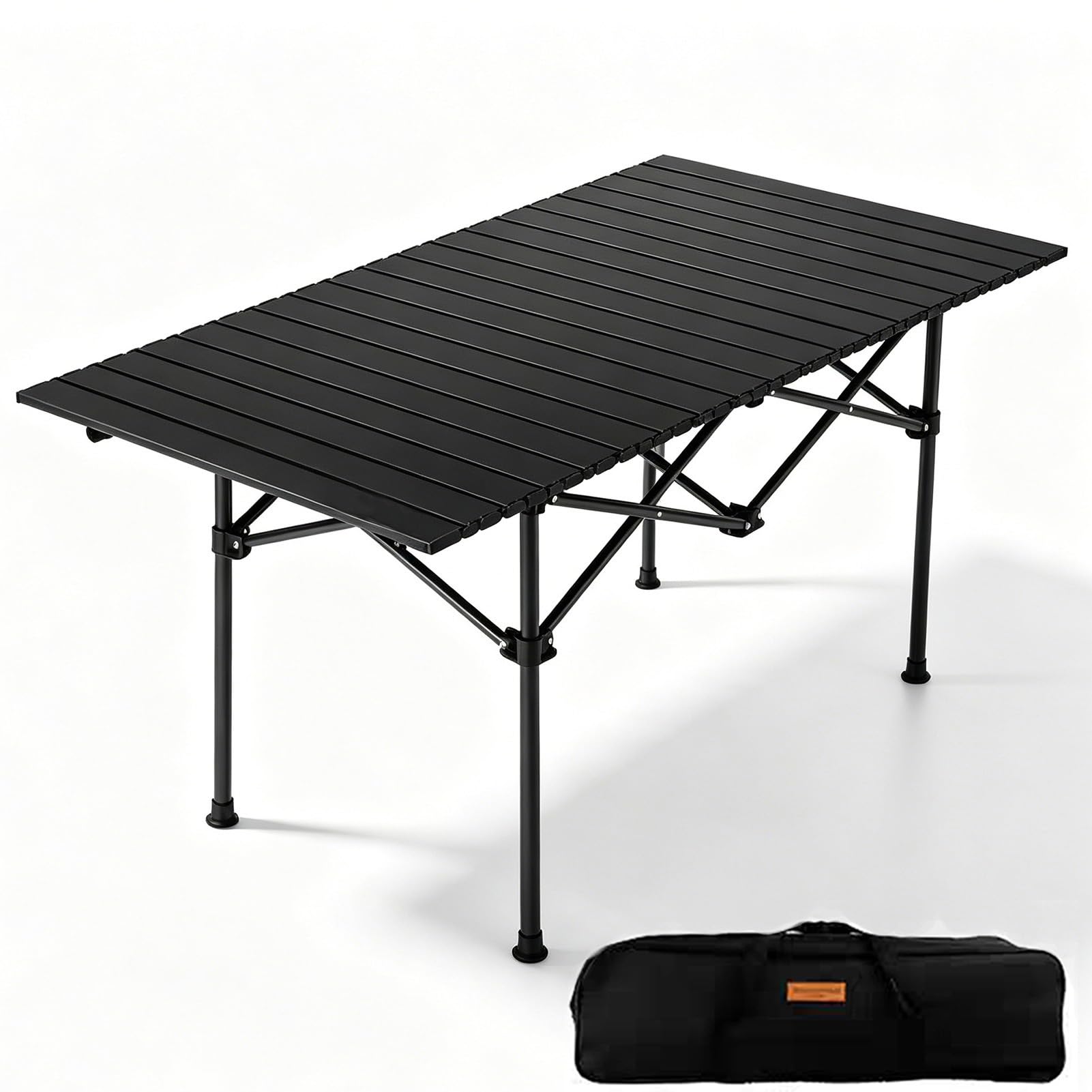 Tavolo da campeggio arrotolabile, 120 cm x 55 cm x 50 cm, in acciaio al carbonio, portatile, per esterni, con borsa portaoggetti, per picnic, grill, escursionismo, pesca