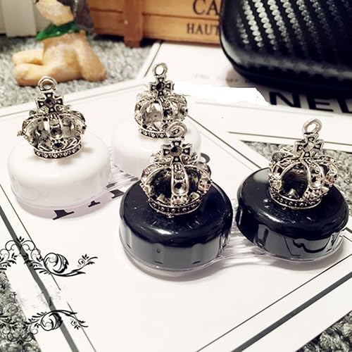 Miniatura 4 de Paquete de 2 fundas para lentes de contacto a la moda, bonita corona, a prueba de fugas, kit de caja portátil con espejo (paquete de 2 unidades,