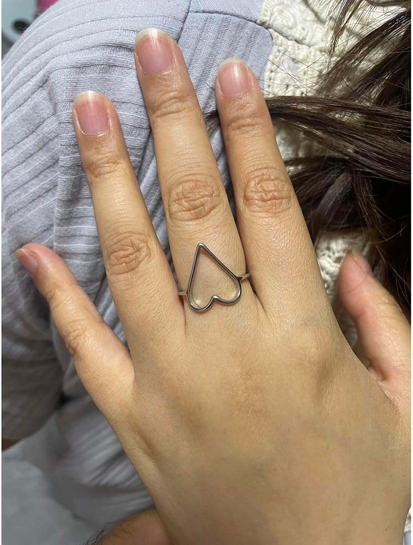 Stainless Steel Simple Cute Love Hollow Heart Ring Classical Plain Stacking Band Statement Wedding Promise Ring For Women - Image 2