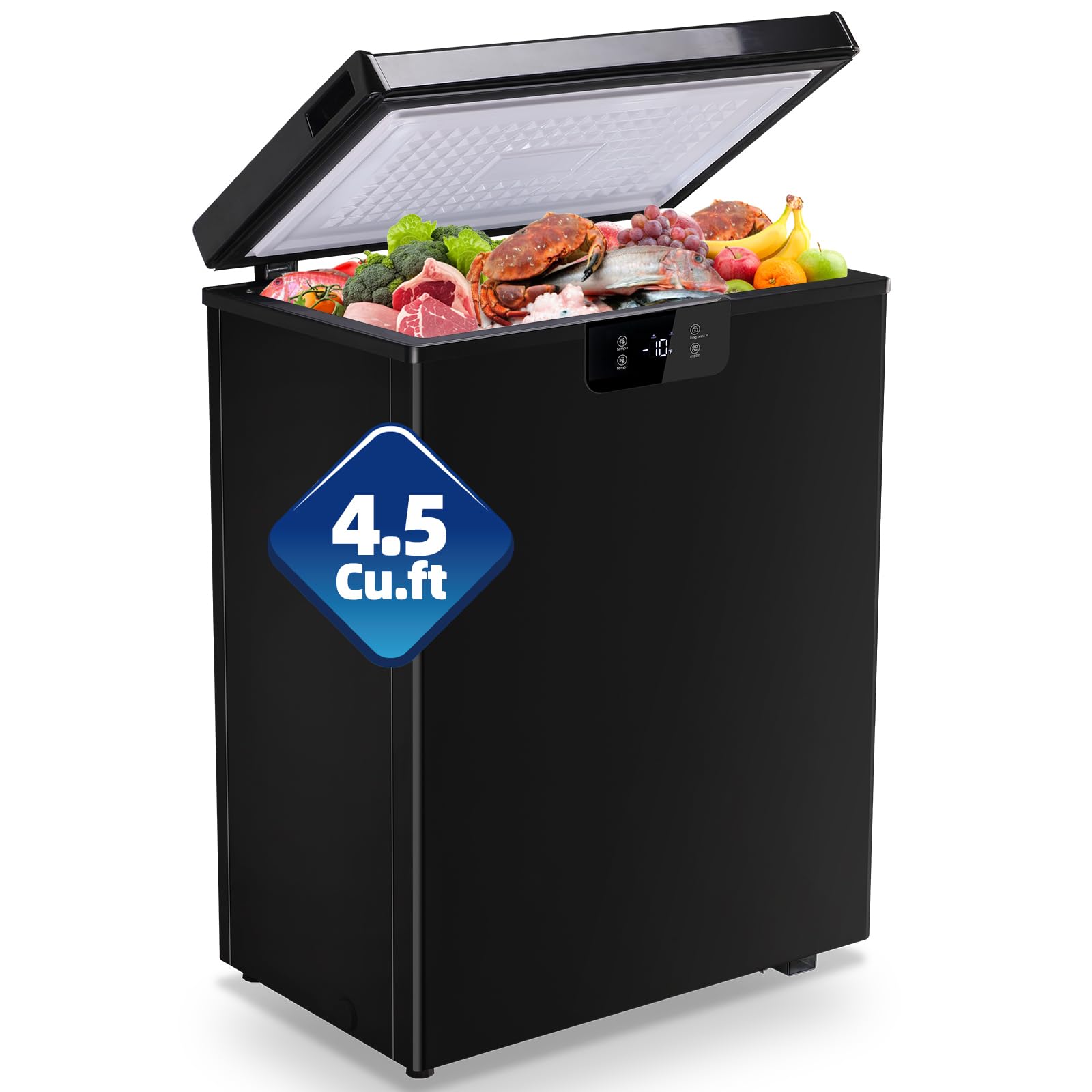 TACOOL 4.5 Cu.ft Chest Freezr with Wheels Deep Freezer Top Open Door Electronic Temperature Control Digital Display Screen 2 Removable Baskets for Home Apartment Kitchen Black | Fridge.com