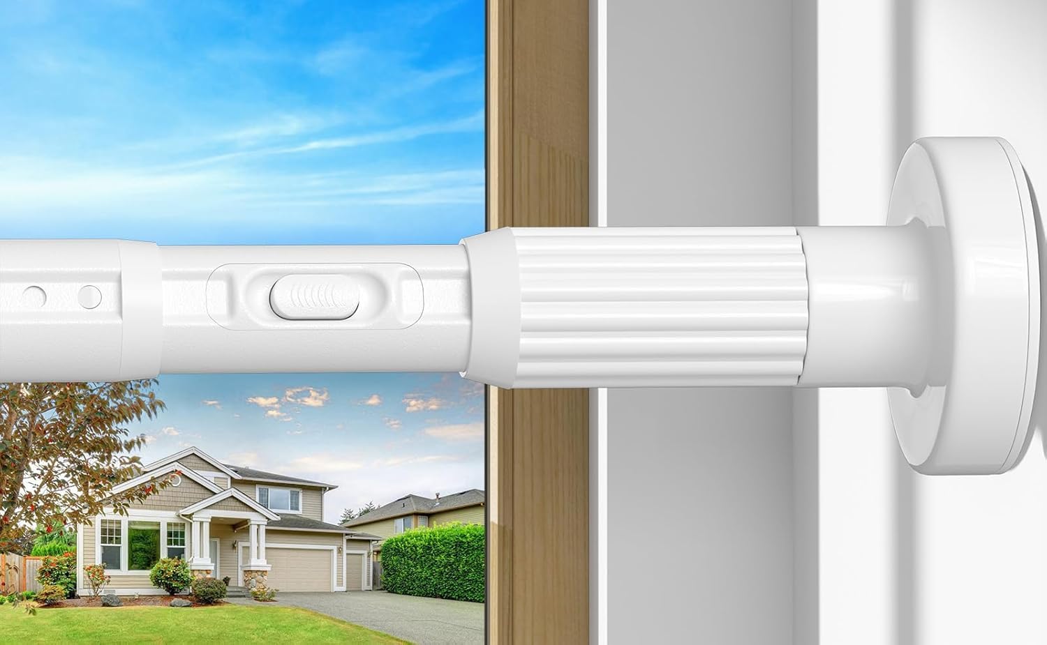 WhiteTension Curtain Rod 41-84 In(4-7Ft), Curtain Rod No Drilling for Window or Bathroom,Outdoor Tension Rods for Patio, Heavy Duty Shower Rod,Rod Diameter 1.26In-One-bond stretching