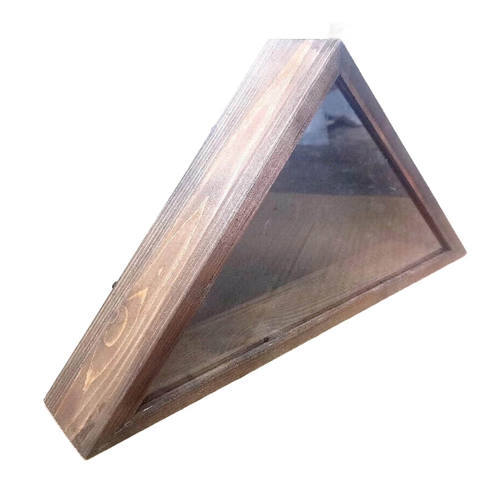 APGLSXY Wood Flags Display Case for Veterans Flags Memorial Triangular Storage Box with Glass Front Wall Mount Standing Display Wood Storage Box