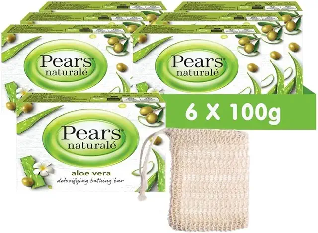 Pears Naturale Aloe Vera Soap Bars 6-Pack with Soap Bag - Gentle Skincare