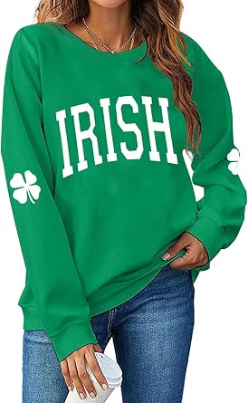 St Patricks Day Sweatshirt Women Lucky Clover Pullover Irish Sweatshirts Saint Patricks Shamrocks Long Sleeve Shirt