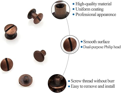 Miniatura 3 de Alloypro 36 piezas de tornillos redondos de cobre rojo de metal Chicago para encuadernación, kit surtido de remaches de uñas, botón de Chicago,