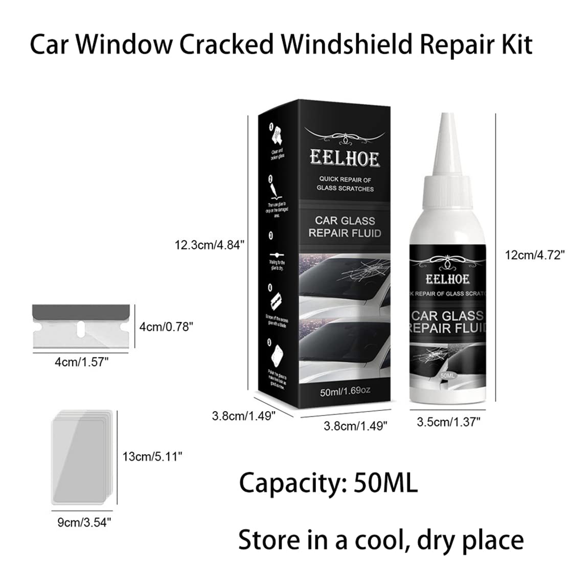Glass Repair Fluid Car Window Cracked Windshield Repair Kit, Nano Repair Fluid, DIY Automotive Glass Nano Repair Fluid, Quick Fix For Cracks, Windscreen Scratch Remover Kit (1 PC)
