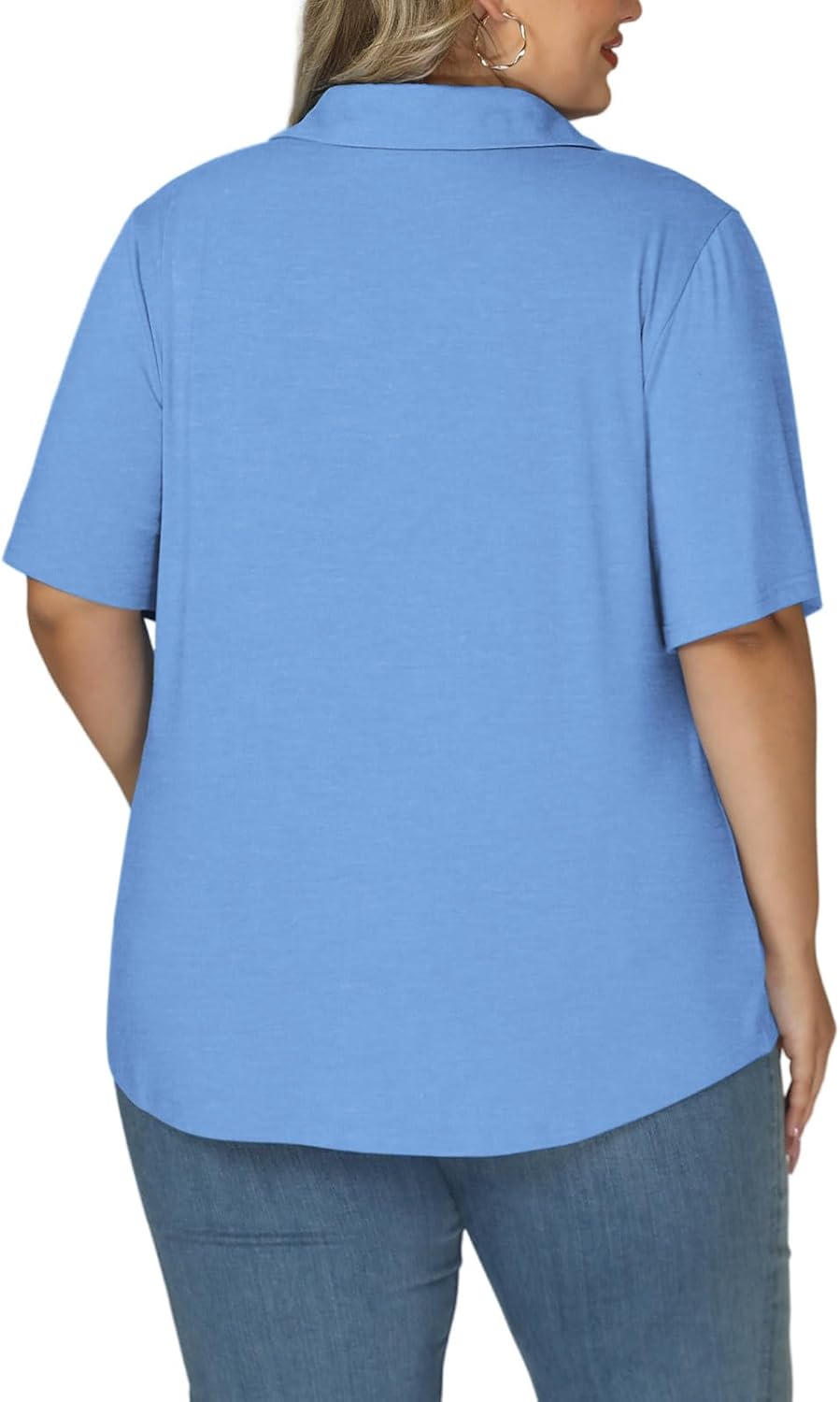 VOGRACE Plus-Size-Summer-Tops for Women Collared V Neck Polo Shirts Trendy Short Sleeve Tee Button Down Tunics XL-5XL - Image 4