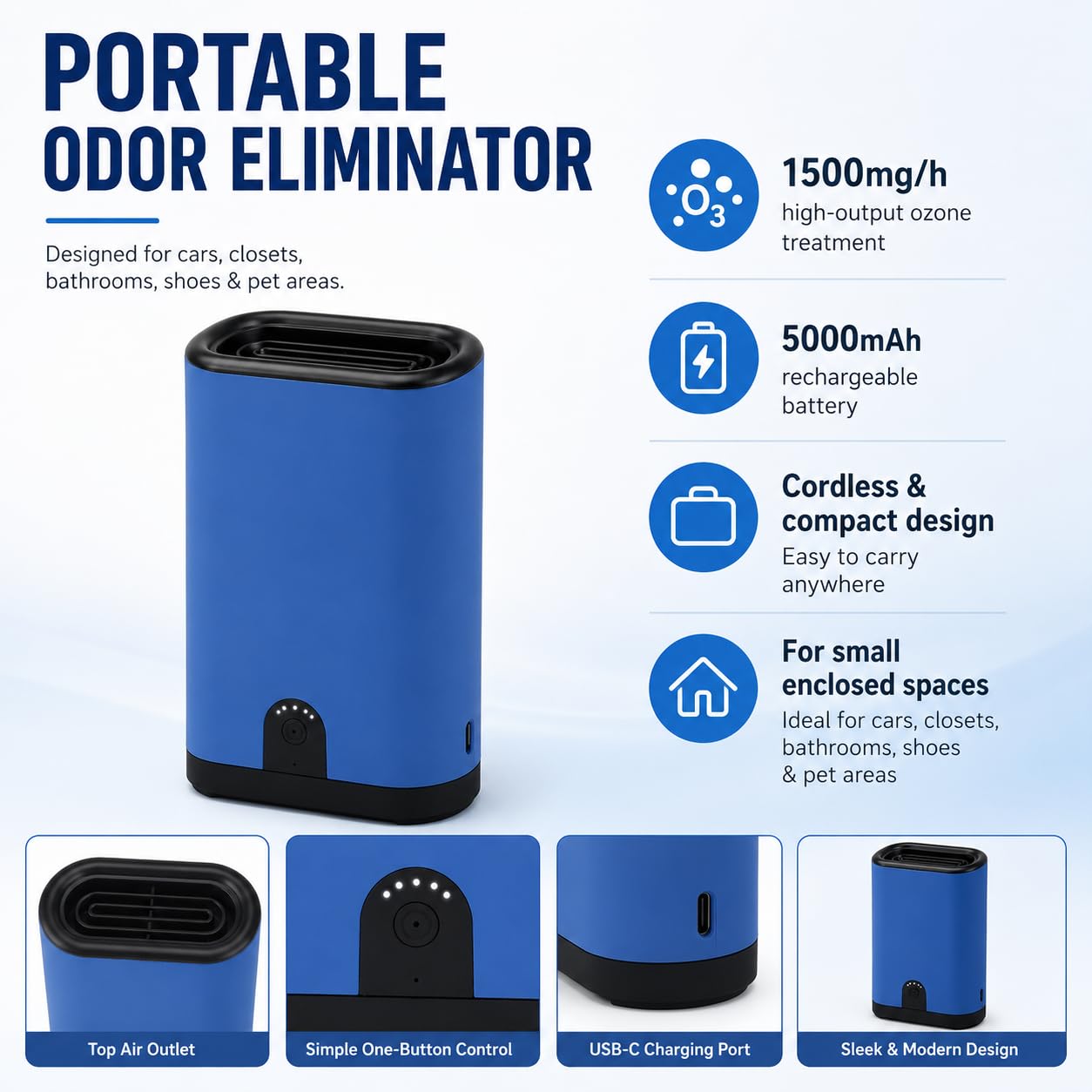 Generatore di ozono Portatile Aria Ionizzatori Eliminatore di Odori Ricaricabile Purificatore D'aria A Batteria Ozono Deodorante per Casa Auto Cucina Camera Da Letto Ufficio Pet & Sigaretta
