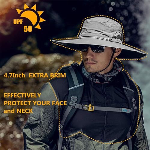 Miniatura 2 de Sombrero de sol para hombre con protección UV, impermeable, de ala ancha, sombrero de sol para hombres, pesca, senderismo, safari, camping, jardín,