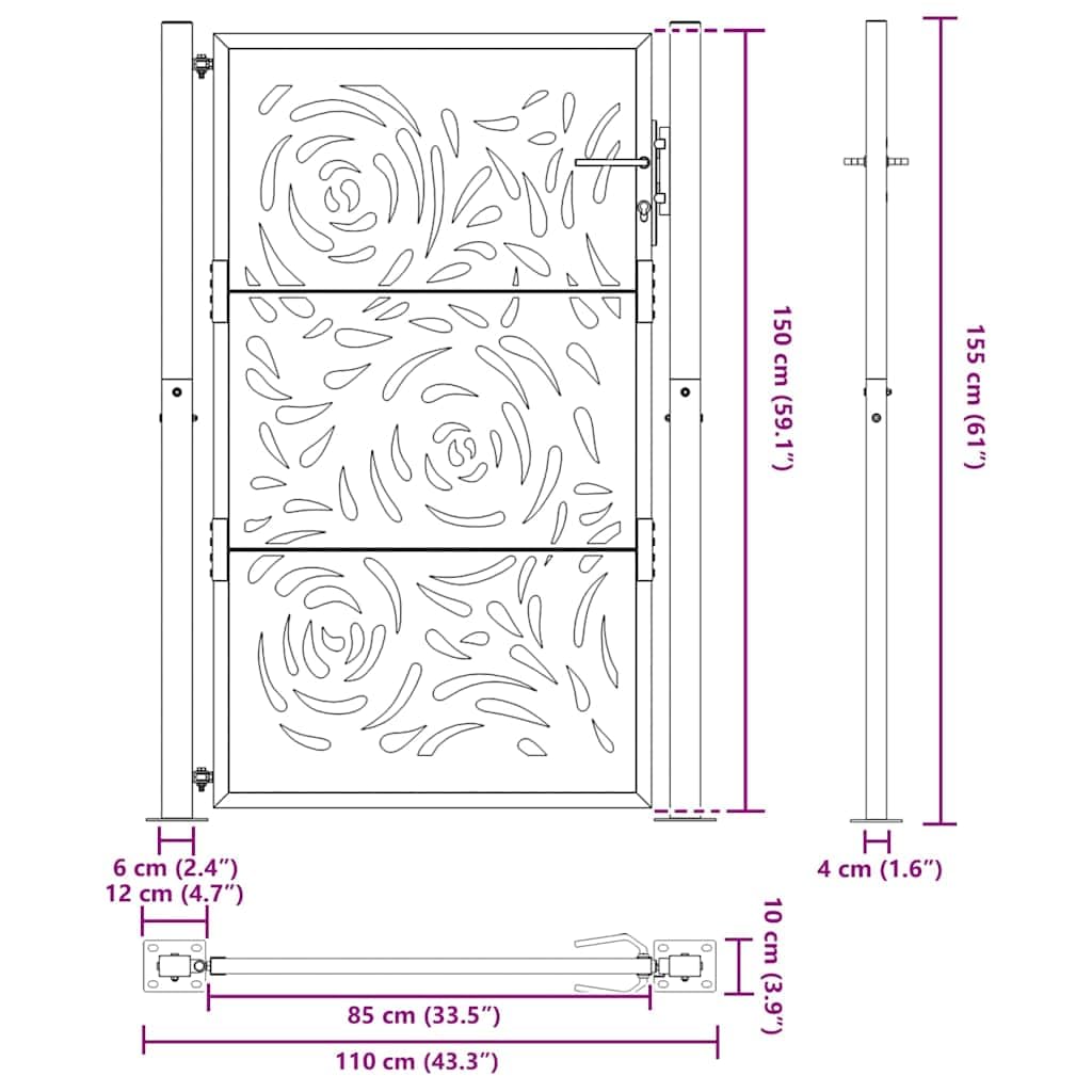 vidaXL Cancello Giardino Nero 100x150 cm in Acciaio Design a Fiamma, cancello della Recinzione, cancello Esterno, cancello del Metallo