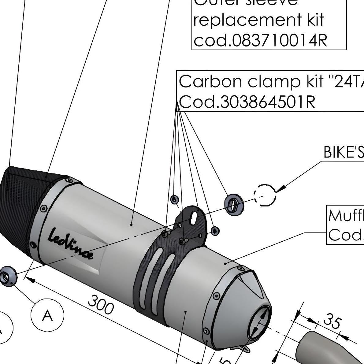 Auspuffschelle LeoVince Auspuff-Ersatzteil Klemme Auspuffhalterung 24TA, Carbon