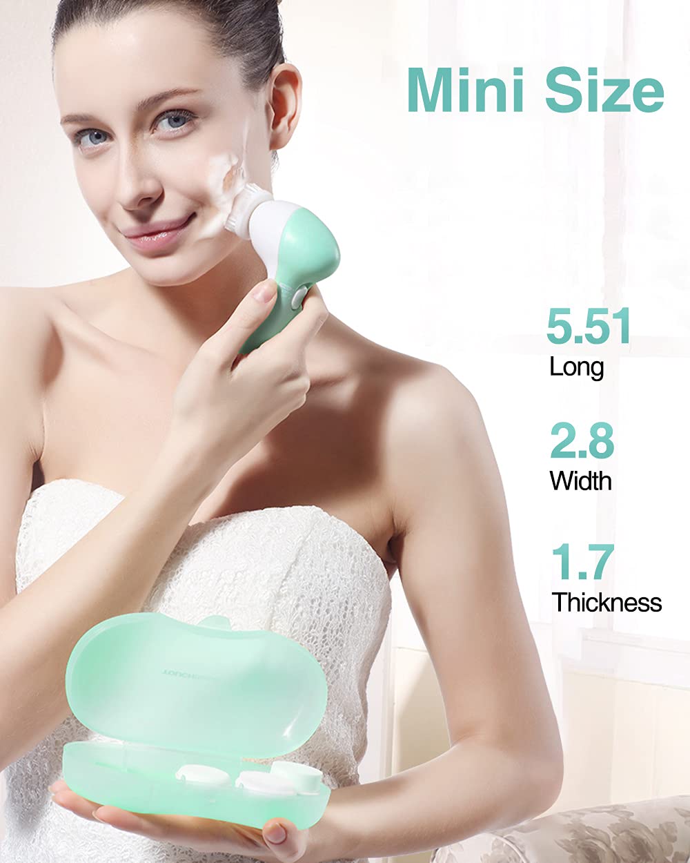 Gentle Electric Facial Cleansing Brush for Sensitive Skin, Silicone Face Scrubber with 3 Replacement Heads & Travel Case, 2 Speeds Adjustable, IPX7 Waterproof Face Brush for Deep Cleaning, Exfoliation view 7