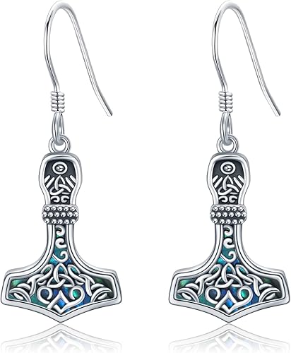 Viking Earrings 925 Sterling Silver Runes VegvisirThor Hammer Mjolnir Dangling Earrings Norse Jewelry Gifts for Women