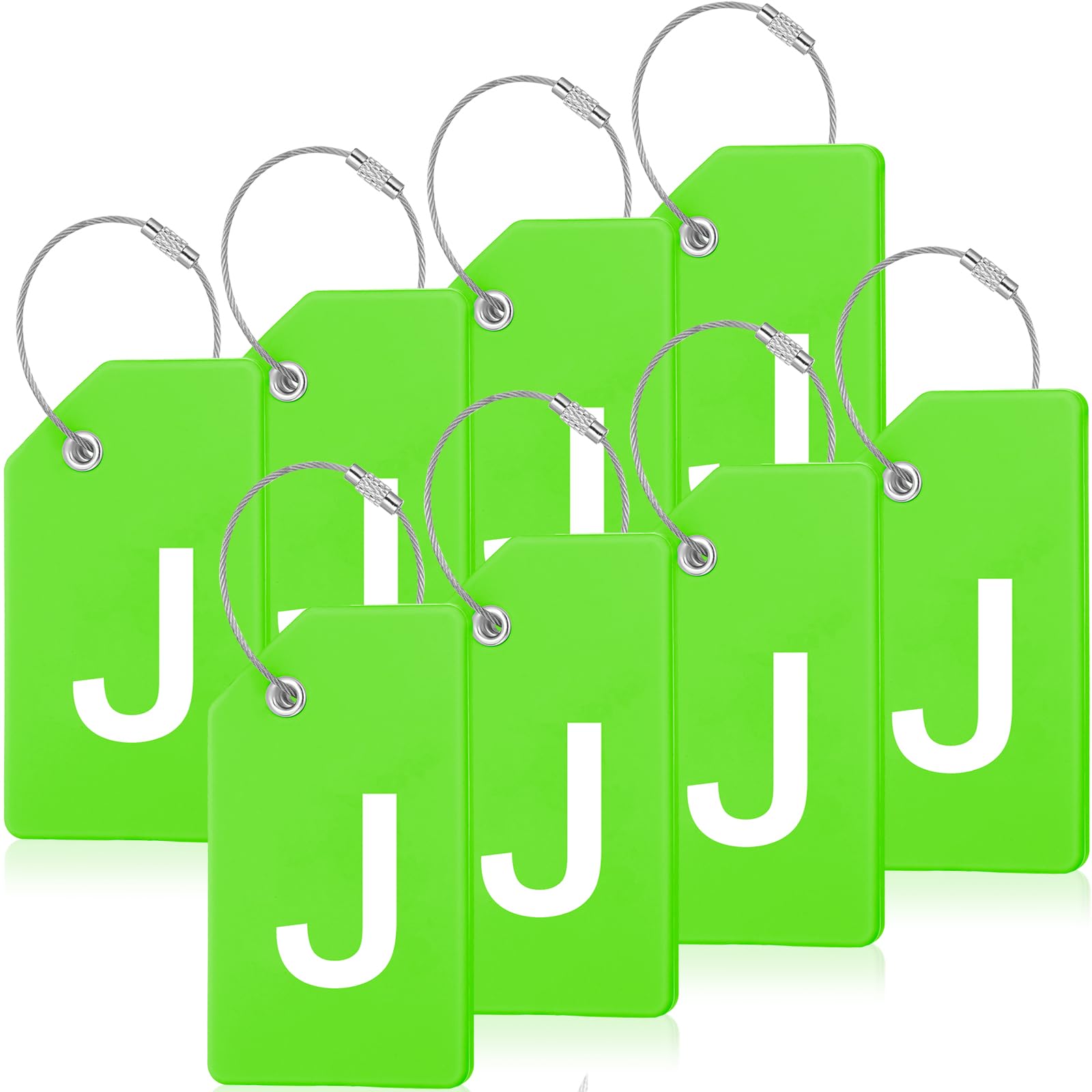8 Pcs Initial Letter A-Z Luggage Tags Silicone Suitcase Instrument Tag with Name Card and Stainless Steel Loop(Letter J,Green)