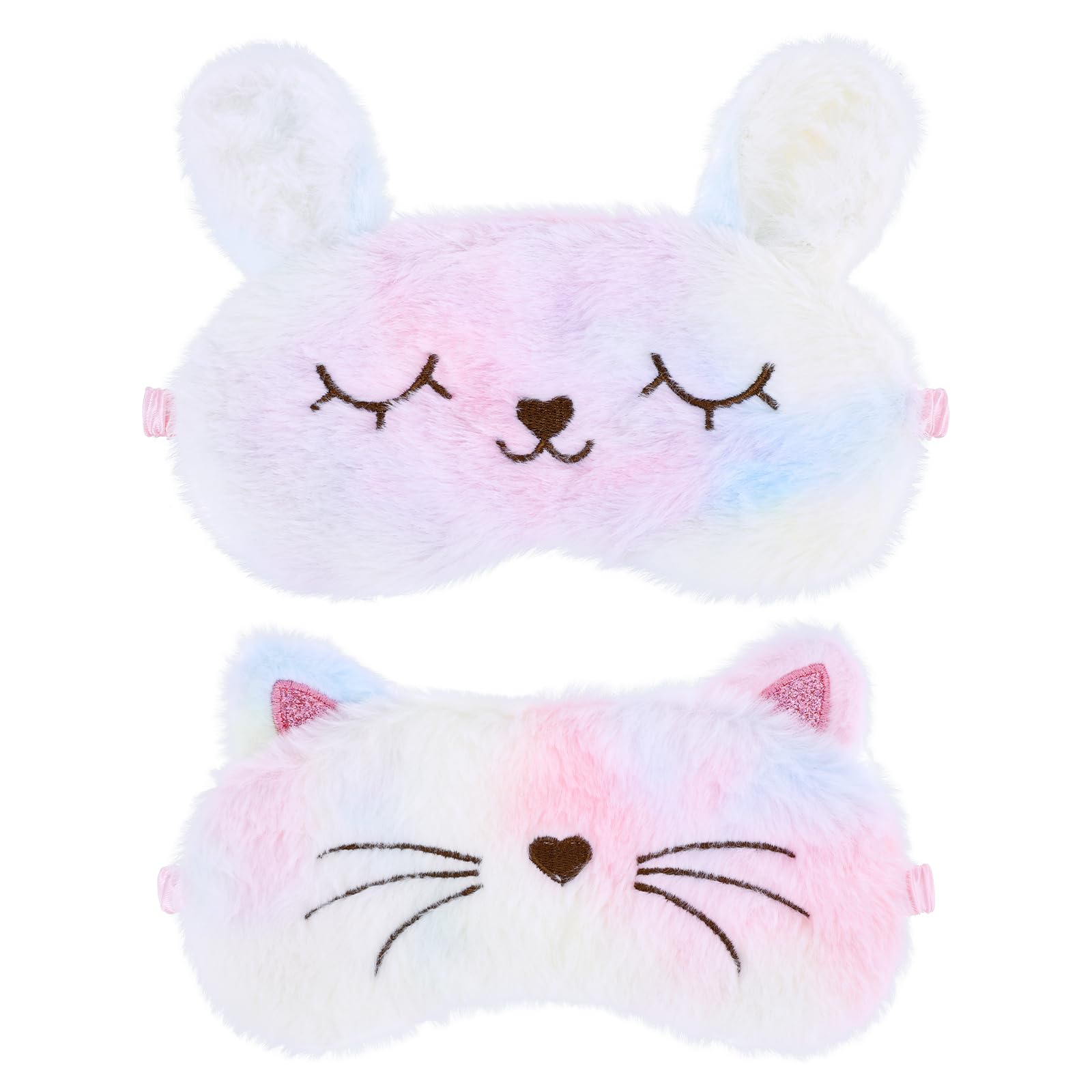 Antifaz para dormir de felpa para niños, 2 unidades, lindo arcoíris, cubierta de ojos para dormir, gato, conejo, antifaz para dormir para niños, sombra de ojos para dormir, cosas suaves y