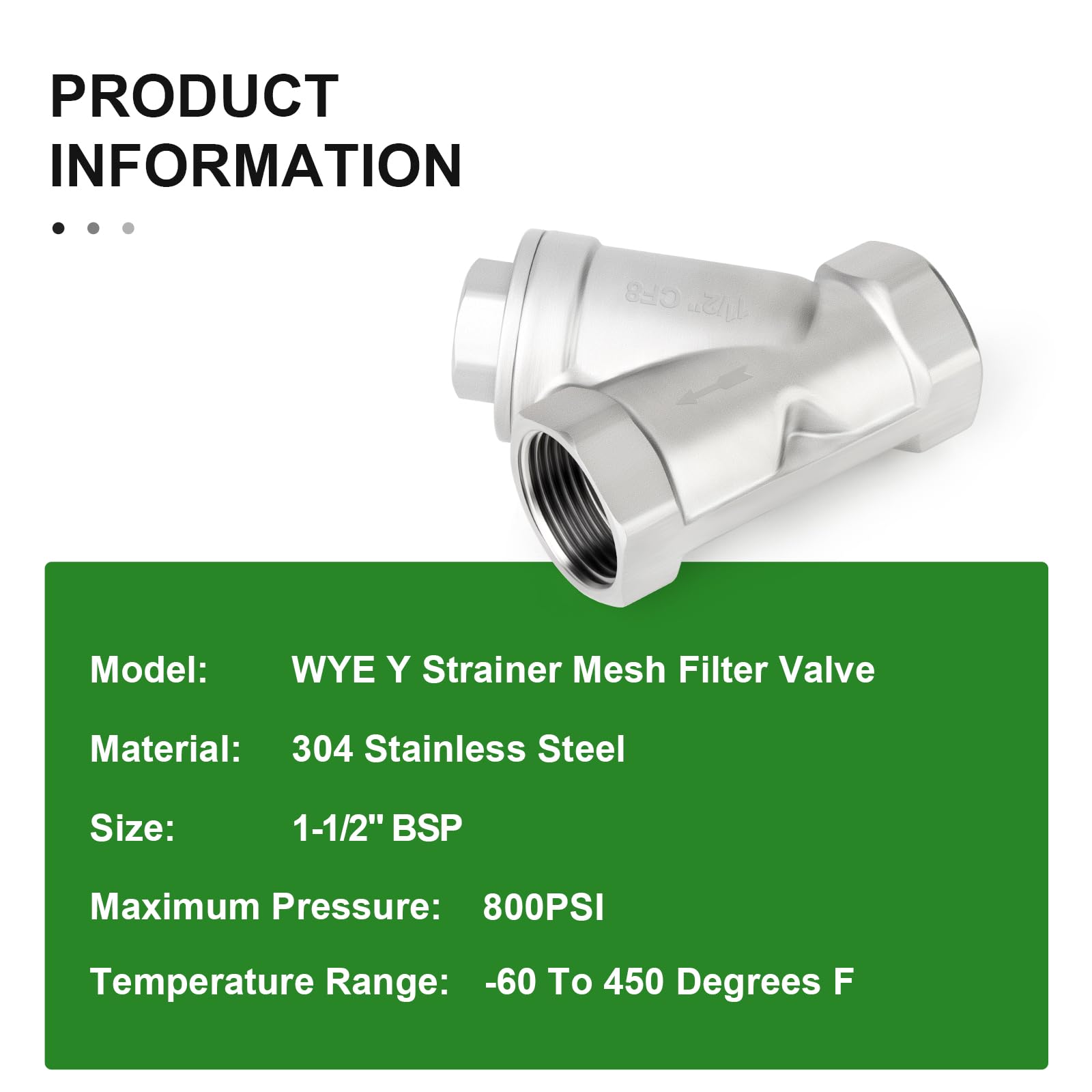 TAISHER 1Pcs 304 Stainless Steel 1-1/2" BSP Female WYE Y Strainer Mesh Filter Valve CF8 WOG 800 — Amazon image 5