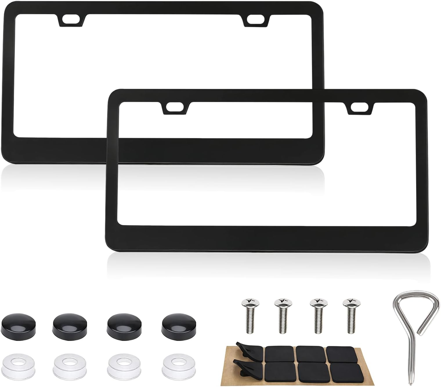 2 Pack Matte Black License Plate Frame, Black Metal License Plate Frame with 2-Hole, Universal Solid Stainless Steel Holder, Includes Screws for Men & Women