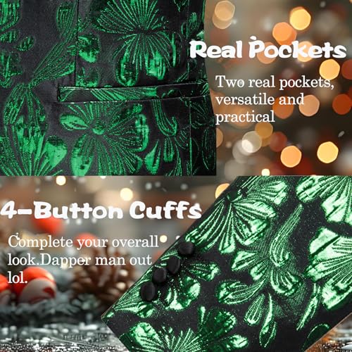 Image of Barry.Wang Mens Floral Blazer Suit Jacket Notched Lapel Casual Sport Coat | Flowers Jacquard One Button Tuxedo for Prom Wedding Party Disco Dinner Banquet Cocktail Homecoming Travel,Regular Fit
