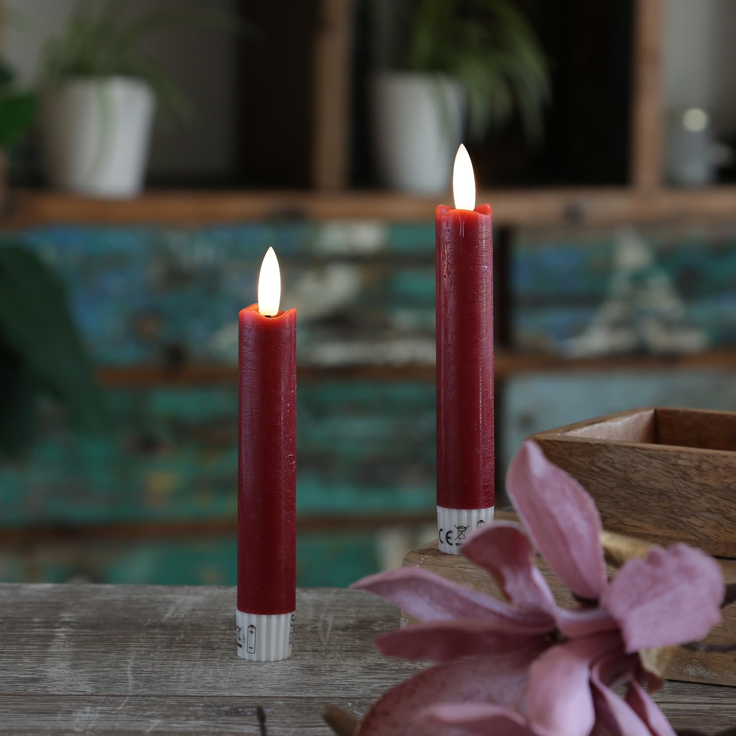 MARELIDA LED Stabkerzen Flamme - Echtwachs - flackernde warmweiße LED - Timer