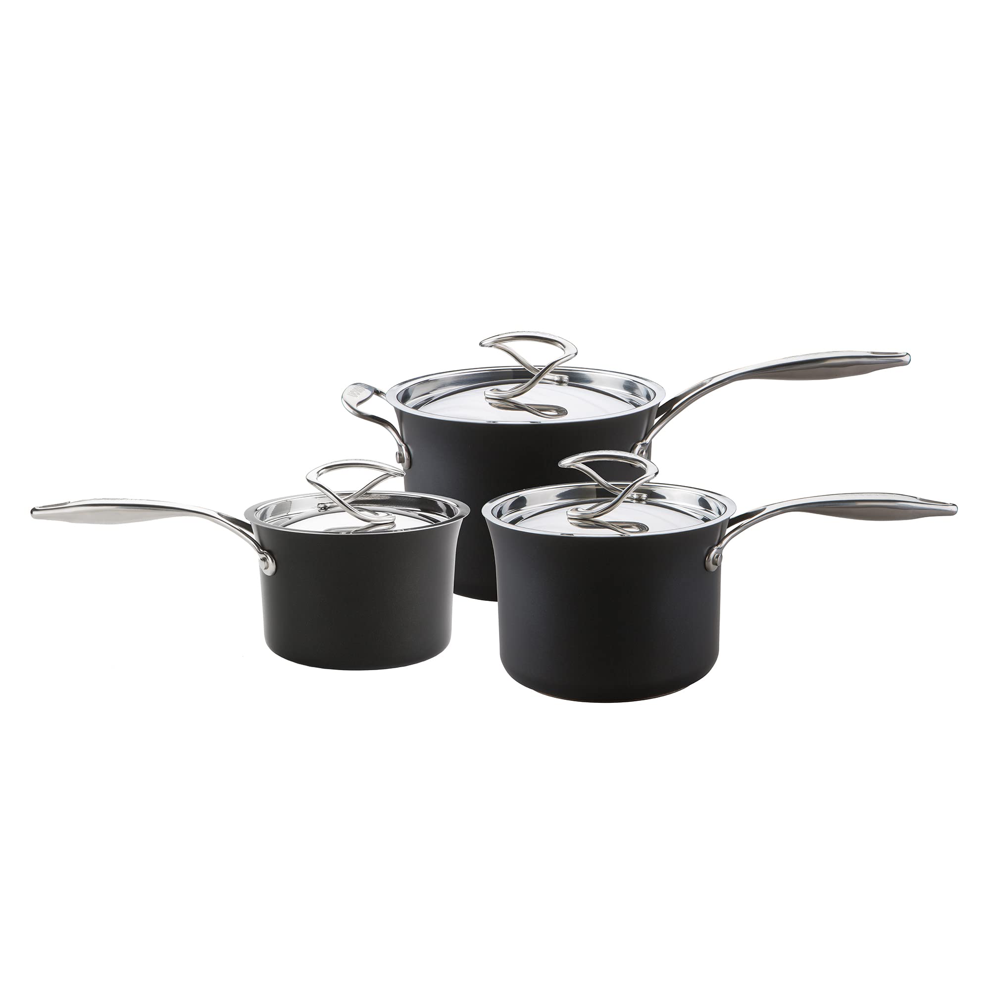 Circulon Style Hard Anodised Saucepan Set, 3pce, Black