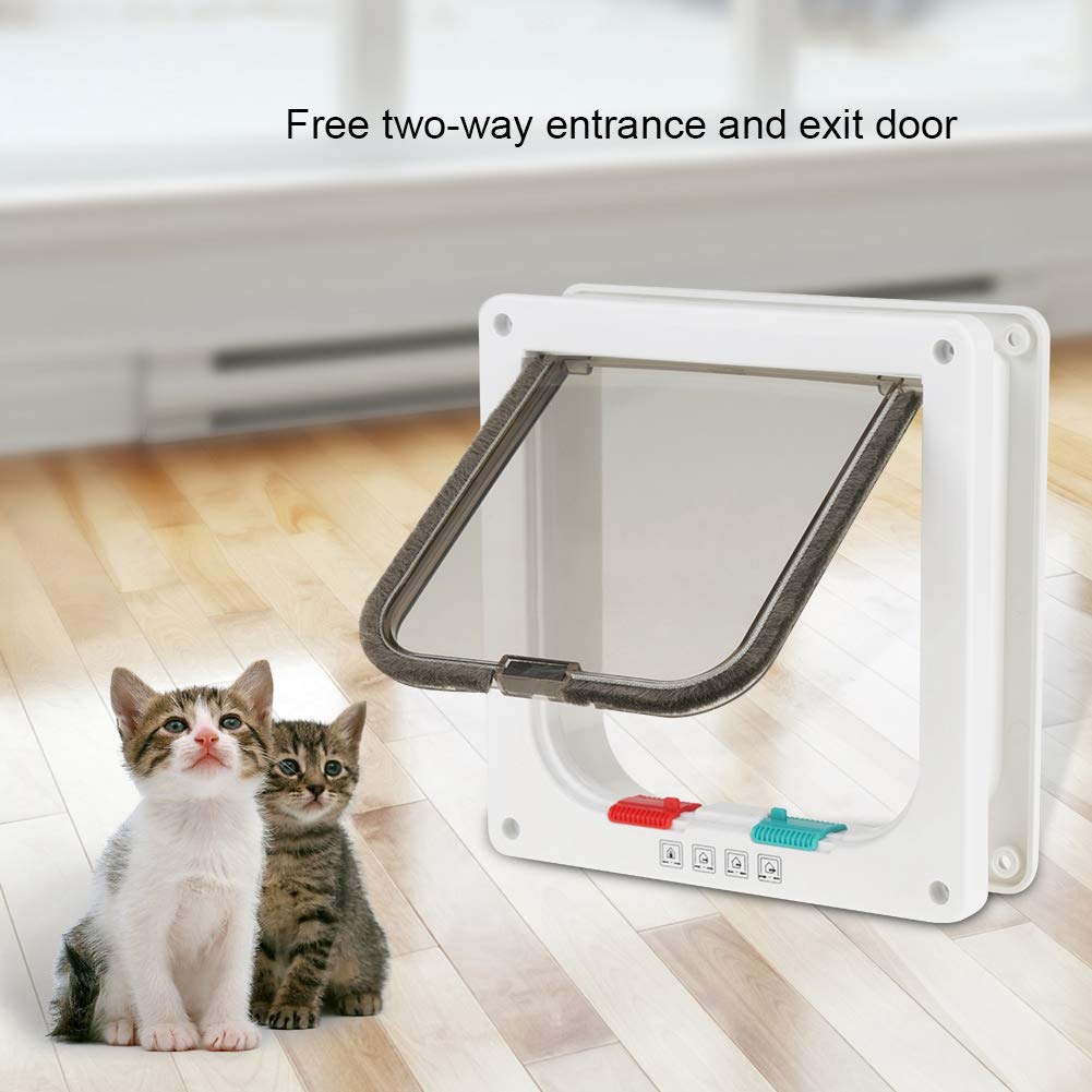 Wakects Petite Porte pour Animaux de Compagnie Chatière à Verrouillage pour Chat et Chien à 4 Voies avec Tunnel Cache Découpe Porte de Chat Blanc 25 x 23.5 cm