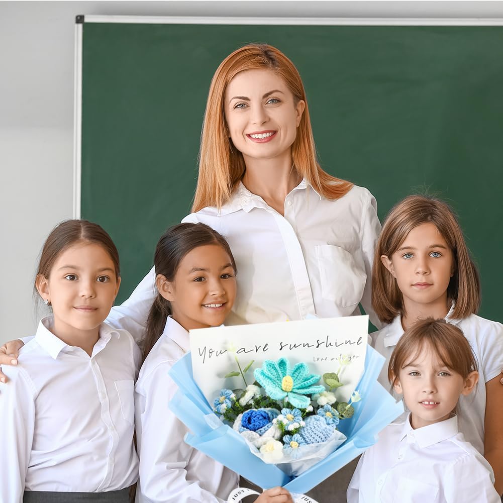 Crochet Flower Blooming Tulip Bouquet: Handmade Artificial Flower Knitted Bouquet for Festival Wedding Graduation Anniversary (Blue) - Image 6