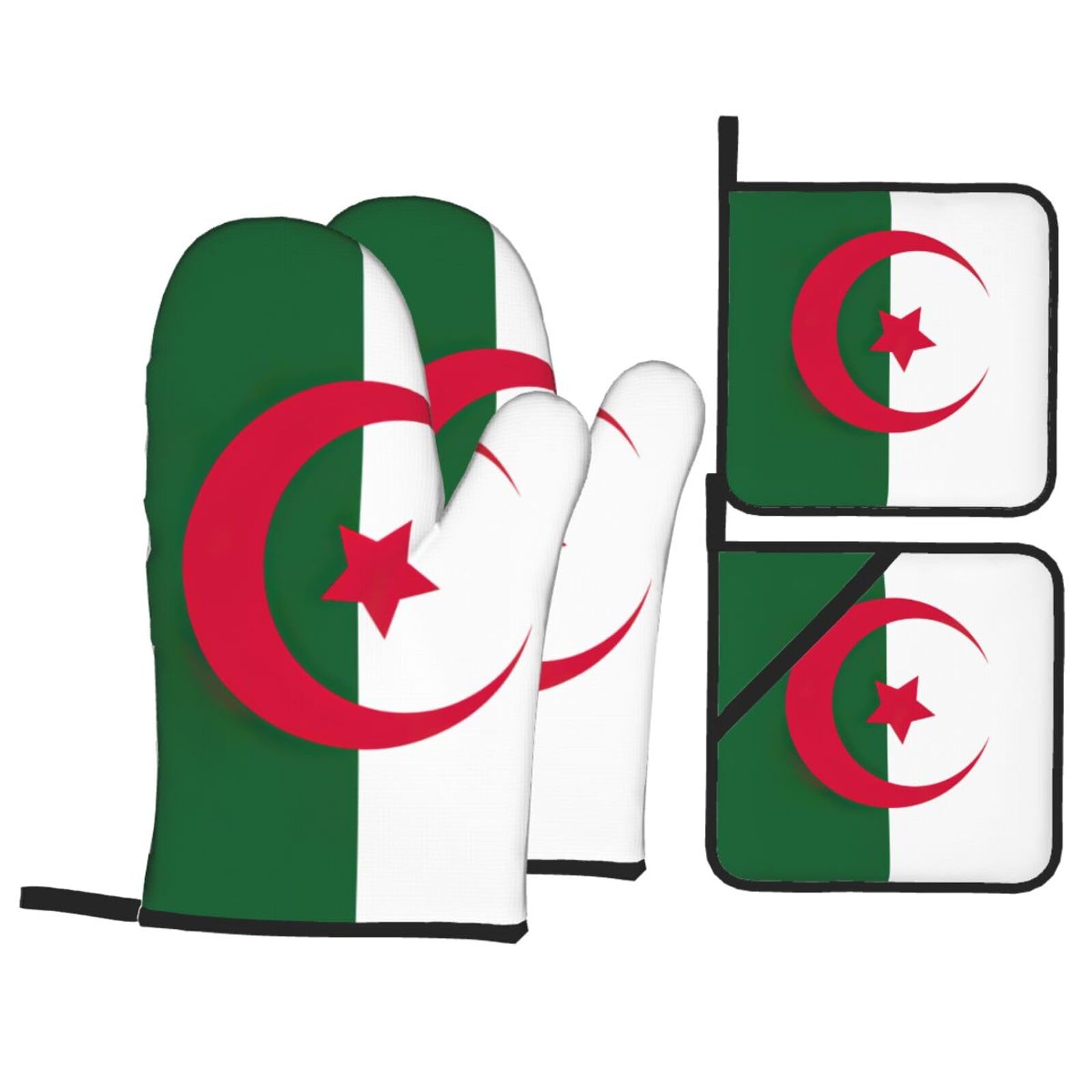 Flag of Algeria Print Oven Microwaving Waterproof Kitchen Gloves for Baking Grilling Holiday Cooking