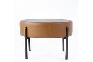 ROUND LEATHER OTTOMAN: HomePop Modern Round Ottoman, Home Décor, Upholstered Round Velvet...